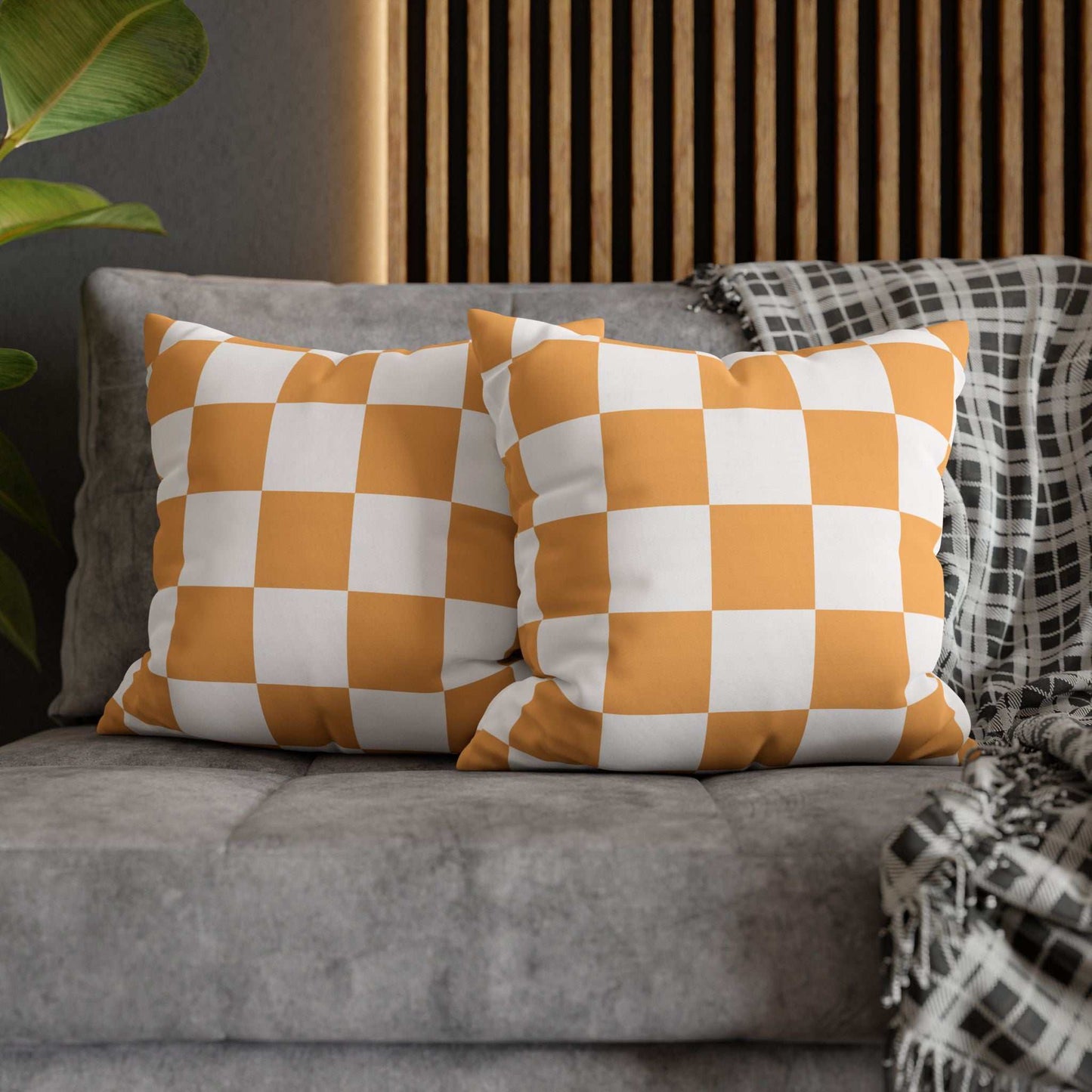 Modern Checkered Orange Pillowcase